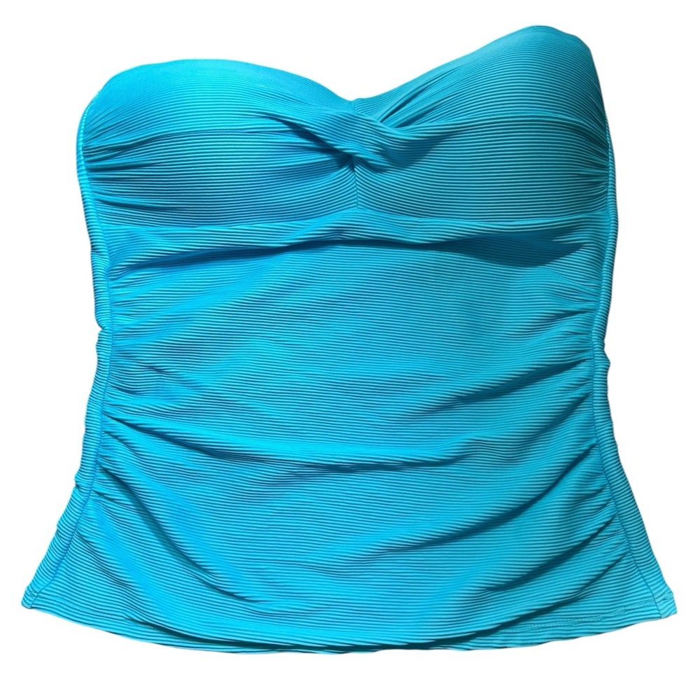 NINE WEST turquoise textured bandeau strapless molded cup tankini swim top NWT